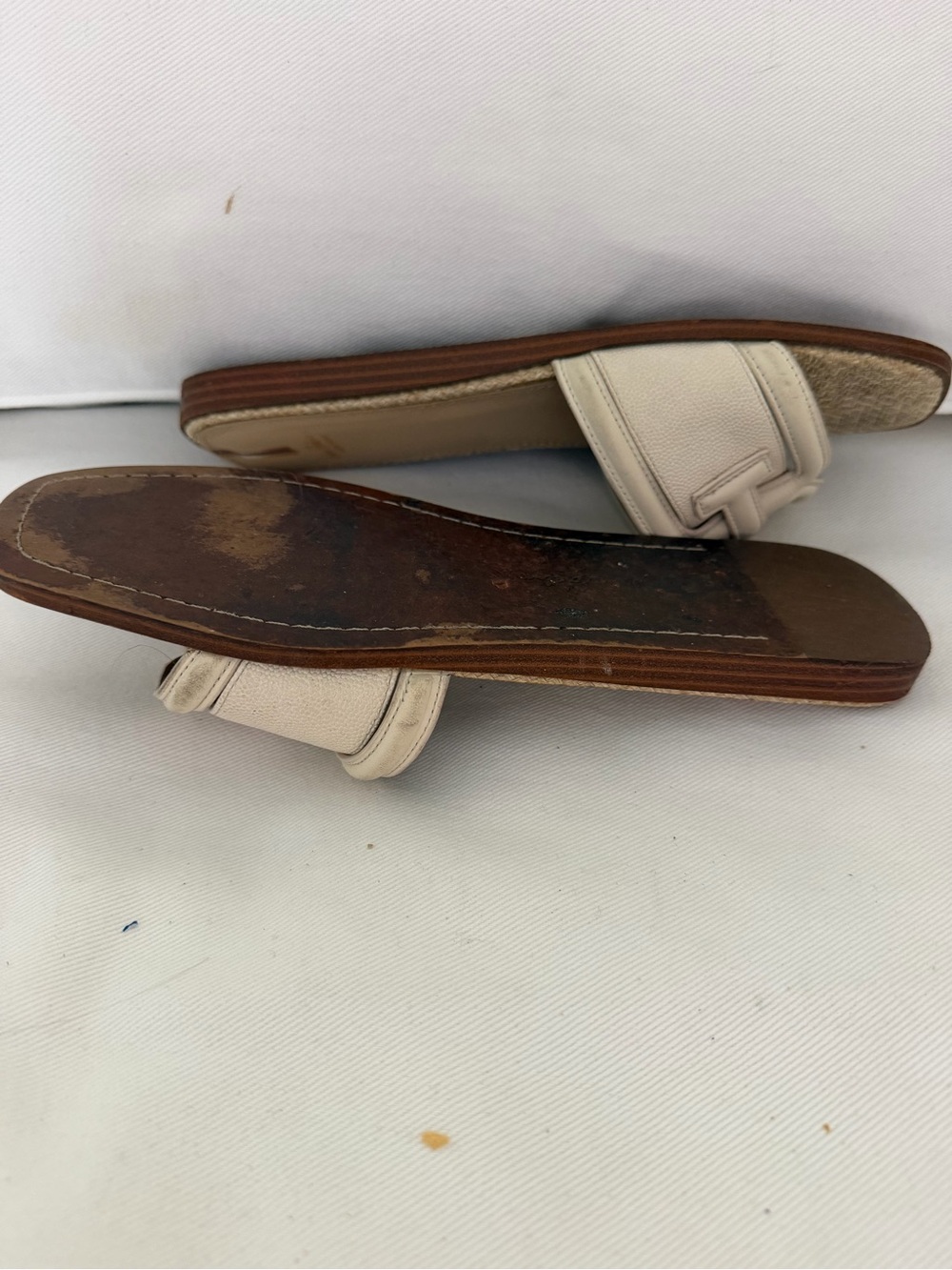Sam Edelman Cream Leather & Woven Slide Mules - Picture 2 of 5